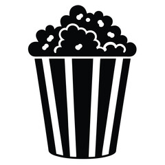 A bucket full of delicious popcorn is shown in black and white vector