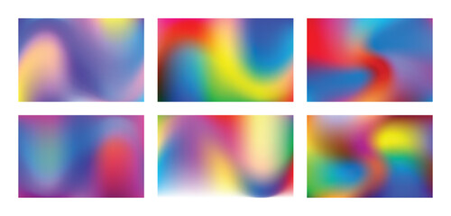 Vibrant abstract holographic gradient backgrounds with swirling colors and smooth transitions