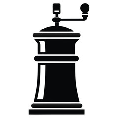 Fototapeta premium Black pepper mill exhibits a classic and sleek design with handle on a white backdrop