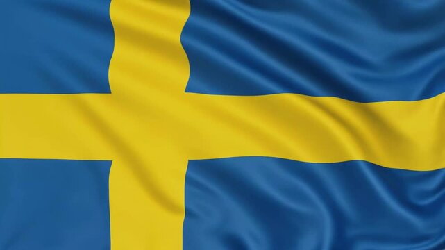 Sweden national flag is waving or flying in close up
