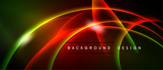 Dynamic abstract background. Vibrant neon curves blend, creating modern visual impact. Dark space emphasizes glowing lines, design elements.