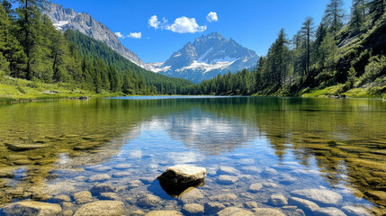 Mountain lake forest reflection clear water serene landscape alpine scenery