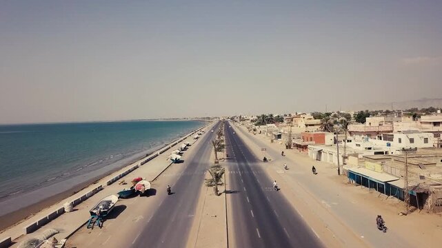 Aerial Drone View of Gwadar Port and Coastal Cityscape, Pakistan