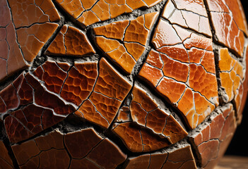 Orange cracked mosaic tiles texture creating abstract pattern