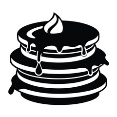 Black and white pancakes stack with dripping syrup and cream topping looks deliciously inviting