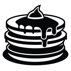 Stack of three fluffy pancakes is drizzled with syrup in this black and white image