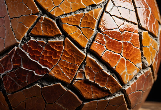 Orange cracked mosaic tiles texture creating abstract pattern - Powered by Adobe