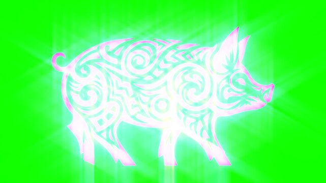 pig tribal animal abstract green background