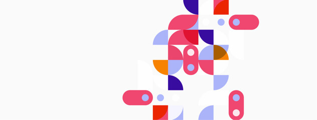 Abstract geometric shapes, vibrant colors, modern design. Composition features overlapping forms, creating dynamic visual interest.