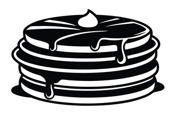 A monochrome pancake stack with syrup and topping creates a sweet, isolated treat