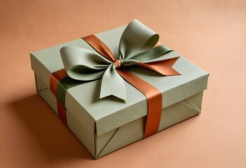 Gift box with green and orange ribbon bow celebrating a special occasion