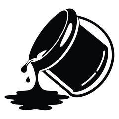 Isolated black pot spills liquid, creating a simple monochrome splash illustration image
