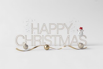 Celebrate the most wonderful time of the year with this festive Happy Christmas design featuring gold ornaments and a cheerful snowman on a clean white background