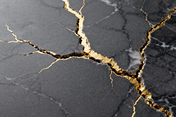 Obraz premium Gold-Filled Cracked Surface, Textured Design, Marble Effect, Interior Decor, Wall Art, Abstract Pattern, Cracked Stone, Modern Aesthetic, Graphic Design