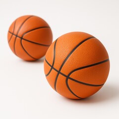 Fototapeta premium Three basketball balls arranged in gentle diagonal line on bright white background front ball in sharp focus with others softly blurred