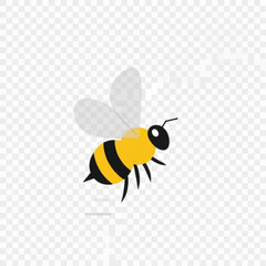 Cute Cartoon Bee Flying with Transparent Background.