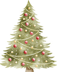 Watercolor Christmas Tree Illustration – Hand-Painted Holiday Winter Decoration