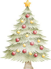 Watercolor Christmas Tree Illustration &ndash; Hand-Painted Holiday Winter Decoration