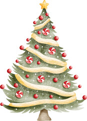 Watercolor Christmas Tree Illustration &ndash; Hand-Painted Holiday Winter Decoration
