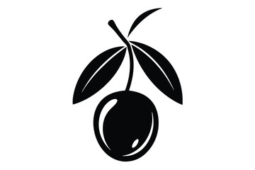 Singular black olive icon on white shows a branch and leaves in simple form