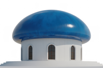 White building with arched windows and a bright blue dome isolated on a transparent background