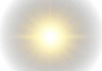 Fototapeta premium Soft glowing golden star shines brightly. PNG. Tiny sparkling stars, glitter, dust, and soft sparks float around yellow radiant beams and luminous particles spread outward.