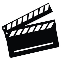 The isolated silhouette shows a black clapperboard slightly open on a pure white background