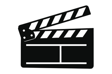 Obraz premium Isolated black clapperboard with white rectangle strips signals movie creation on white background