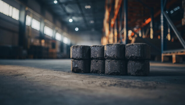 Briquettes Stacked in Warehouse Fuel for Heating and Sustainable Energy