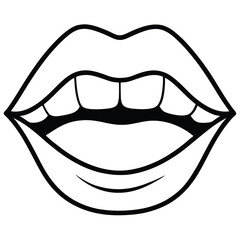 Open mouth with teeth shown in a black and white linear representation