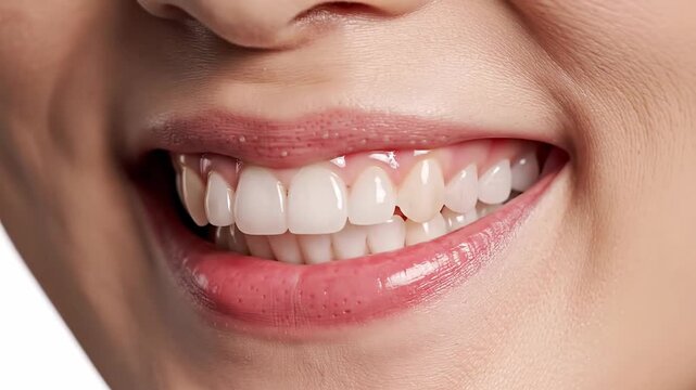 Close up of perfect white smile healthy teeth and lips