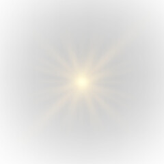 Obraz premium Soft yellow star glows with sparkling light. PNG. Floating dust, glitter sun, and tiny stars surround it golden luminous beams and soft sparks radiate outward.