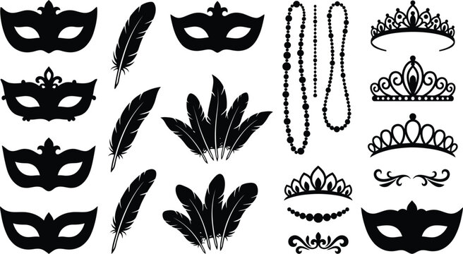 Black and White Mardi Gras Party Decoration with Mask Feather and Crown