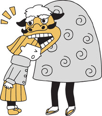 獅子舞に頭を噛まれる女の子単色