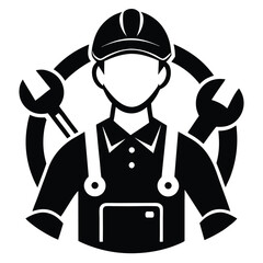 Black shows a person in work clothes with wrenches behind them