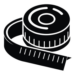 Black and white illustration of a measuring tape with a partially extended strip