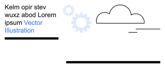 Cloud computing, technology, data storage, innovation, software development, automation. Minimalist cloud graphic with gears and lines. Cloud computing and technology concept