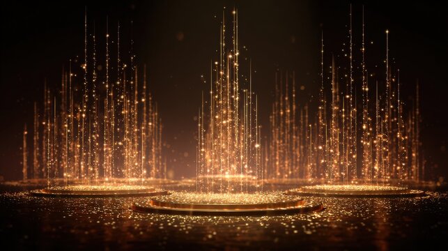 Luxury golden award stage with glitter and particles