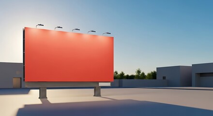 Large format advertising on an outdoor red billboard under clear sky