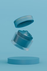 3d glass jar with cream, cosmetic transparent container mock up isolated render icon. beauty skincare product, serum or lotion.	