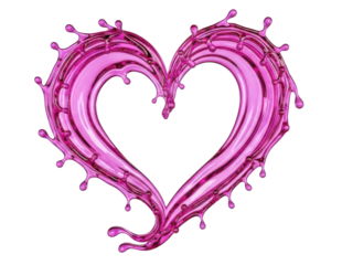 A vibrant, artistic rendering of a heart shape formed by liquid splashes, isolated on white.