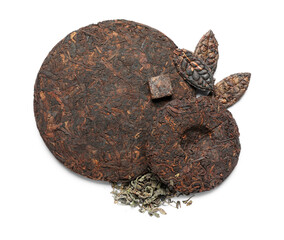 Dry puer tea on white background