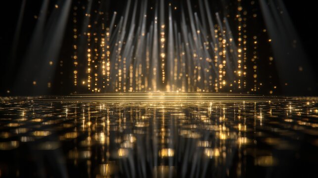 Luxury golden award stage with glitter and particles