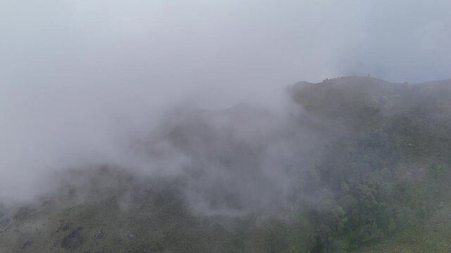 Top View Mulayit Taung golden light of the morning sun and the mist covered on Mount Mulayit,Myanmar
