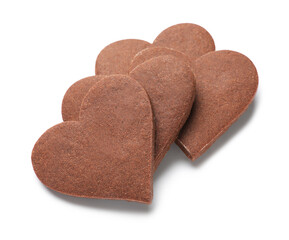 Tasty heart shaped cookies for Valentine's day on white background