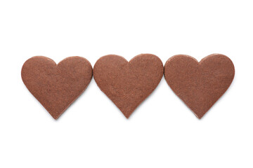Row of heart shaped cookies for Valentine's day on white background