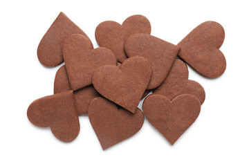 Many heart shaped cookies for Valentine's day on white background