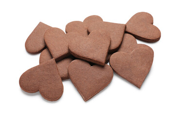 Many heart shaped cookies for Valentine's day on white background