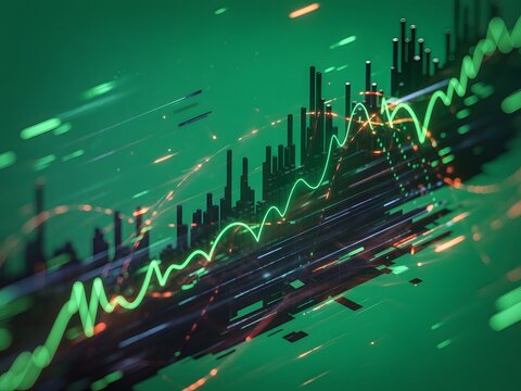 Abstract green financial data visualization with upward trend
