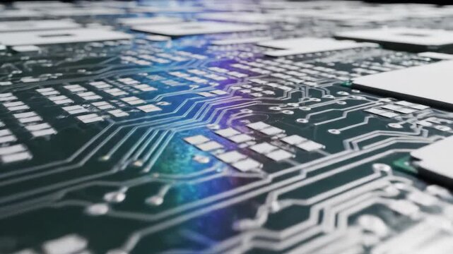 Intricate electronic circuitry etched onto a silicon wafer showcasing technological advancement